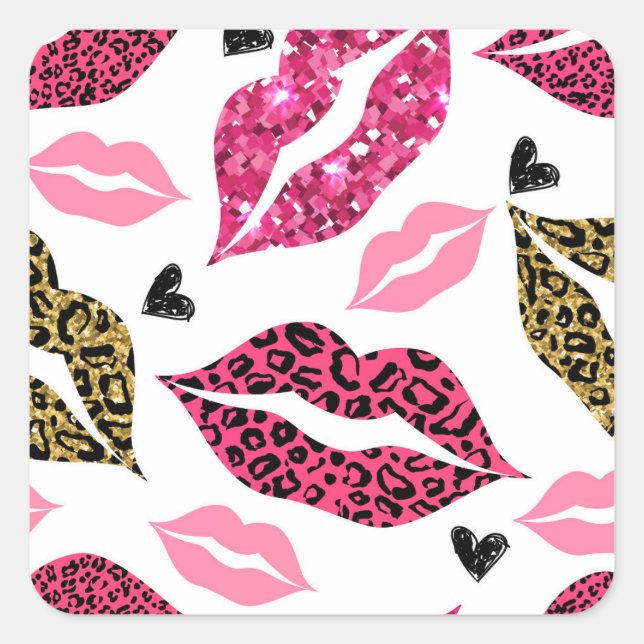 Glittering Lips: Leopard Fashion Pattern Square Sticker (Front)