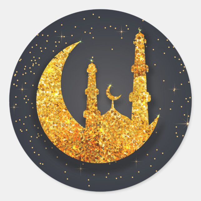 Glittering mosque and moon sticker (Front)