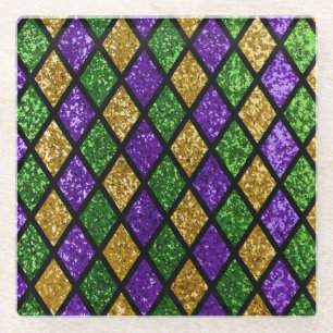 Glittering paillettes diamonds, festive background glass coaster