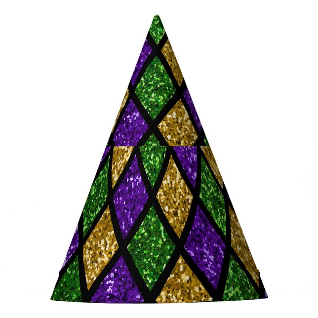 Glittering paillettes diamonds, festive background party hat (Front)