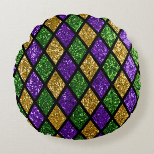Glittering paillettes diamonds, festive background round cushion