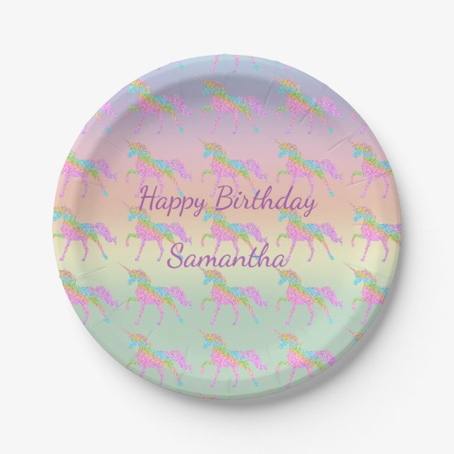 Glittering Pastel Unicorn Paper Plates (Front)