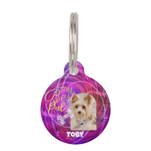 Glittering Pet Dog Photo Mangenta  Tag
