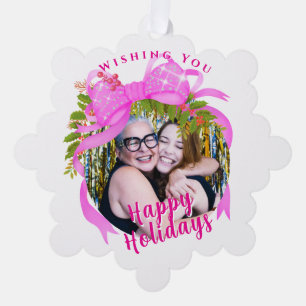Glittering Pink Ribbon Christmas Flat Holiday Card