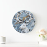 Glittering Reindeer Christmas Charm Large Clock<br><div class="desc">A beautifully crafted clock features a reindeer head,  its majestic antlers extending gracefully.</div>