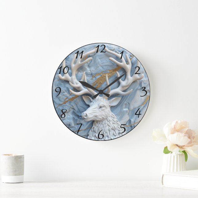 Glittering Reindeer Christmas Charm Large Clock (Home)
