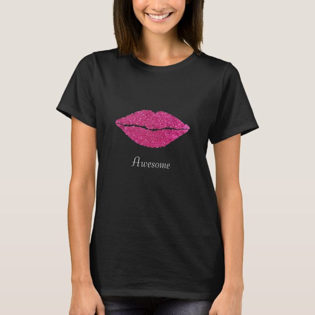 Glittering rose gold lips and calligraphy T-Shirt (Front)
