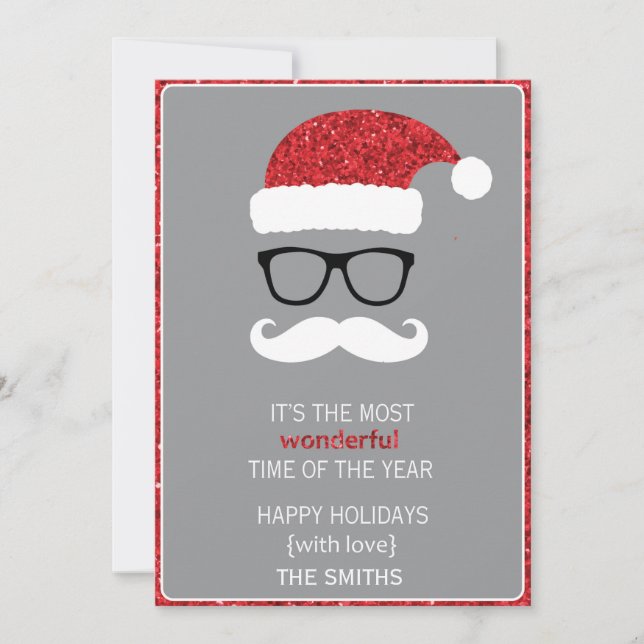 Glittering Santa with Glasses Holiday Card (Front)