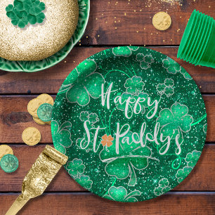 Glittering Shamrocks Happy St. Paddy's ID289 Paper Plate