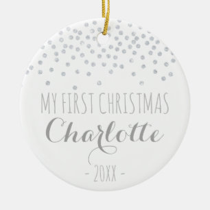 Glittering silver confetti   My first christmas Ceramic Tree Decoration