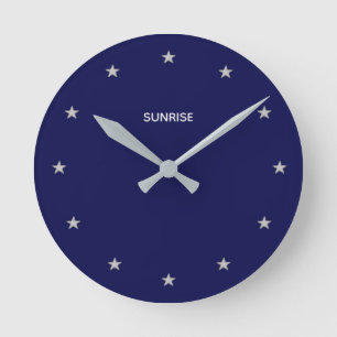 Glittering Silver Stars on Navy Blue Round Clock