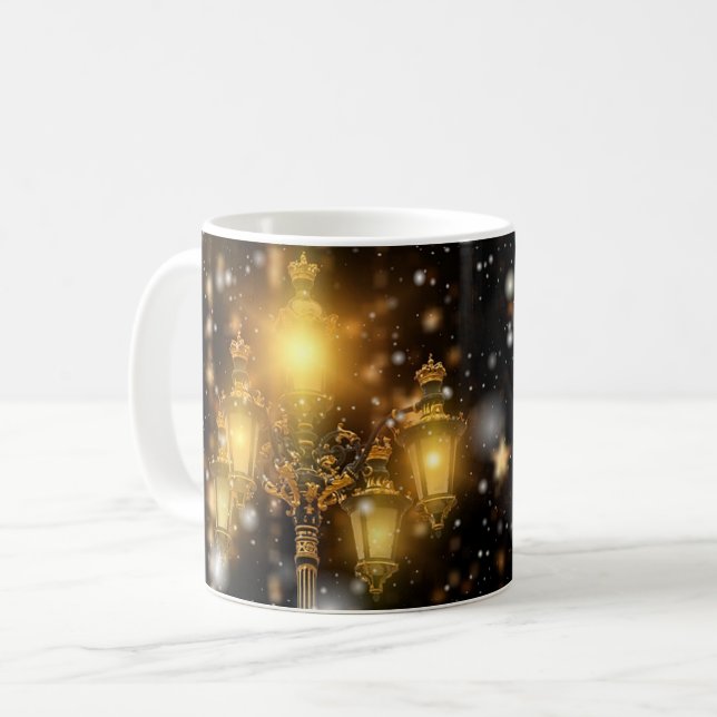 Glittering Snow Falling on the Lamp Coffee Mug (Front Left)
