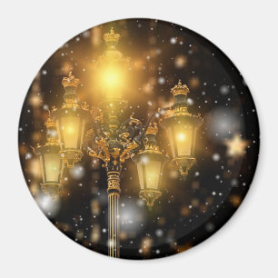 Glittering Snow Falling on the Lamp  Magnet