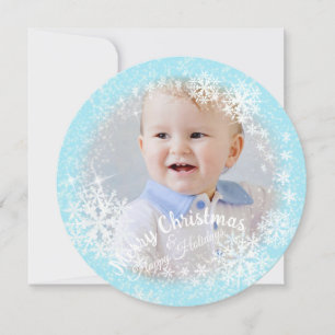 Glittering Snow Flakes Blue Holiday Card