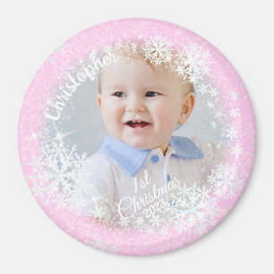 Glittering Snow Flakes Pink Magnet
