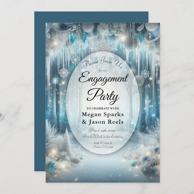 Glittering Snowy Forest Engagement Party Invitation (Front/Back)