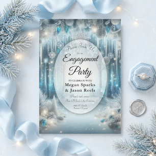 Glittering Snowy Forest Engagement Party Invitation