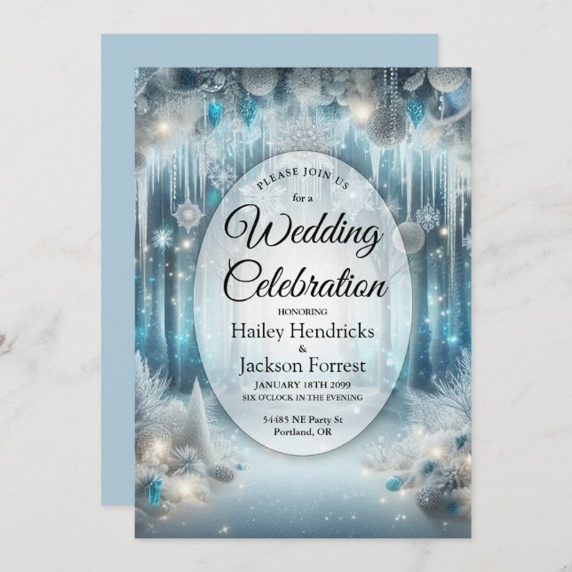 Glittering Snowy Forest Wedding Invitation (Front/Back)