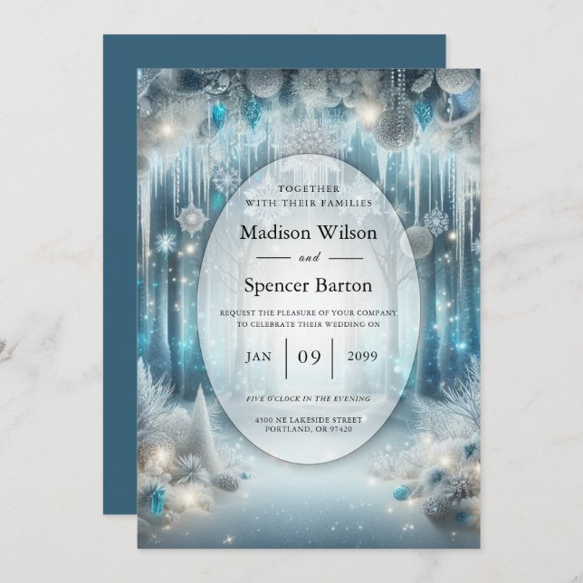 Glittering Snowy Forest Wedding Invitation (Front/Back)