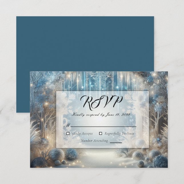 Glittering Snowy Forest Wedding RSVP Card (Front/Back)