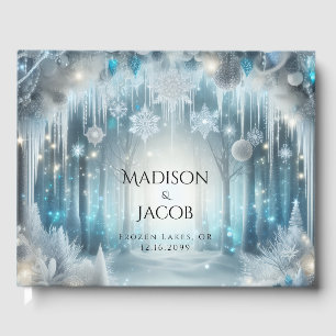 Glittering Snowy Forest Winter Wedding Guest Book