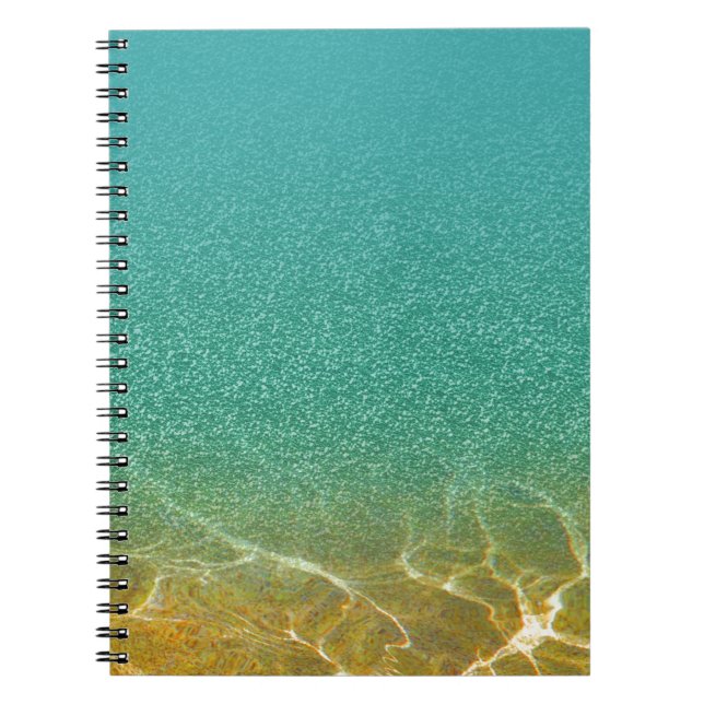 Glittering Teal Blue and Gold Water Ripples Notebook (Front)