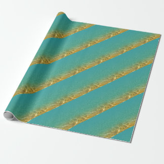 Glittering Teal Blue and Gold Water Ripples Wrapping Paper