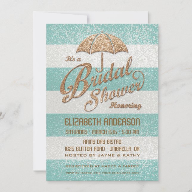 Glittering Teal Bold Stripes Bridal Shower Invite (Front)