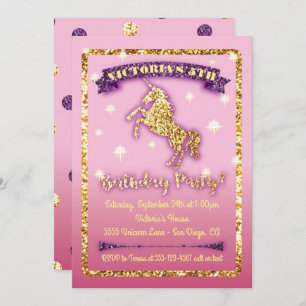 Glittering Unicorn Birthday Party Invitation