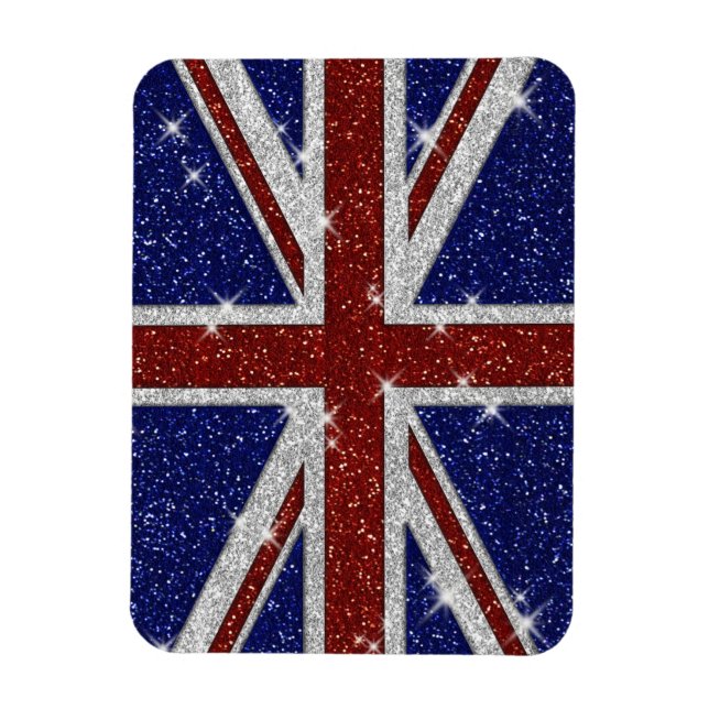 Glitters Shiny Sparkle Union Jack Flag Magnet (Vertical)