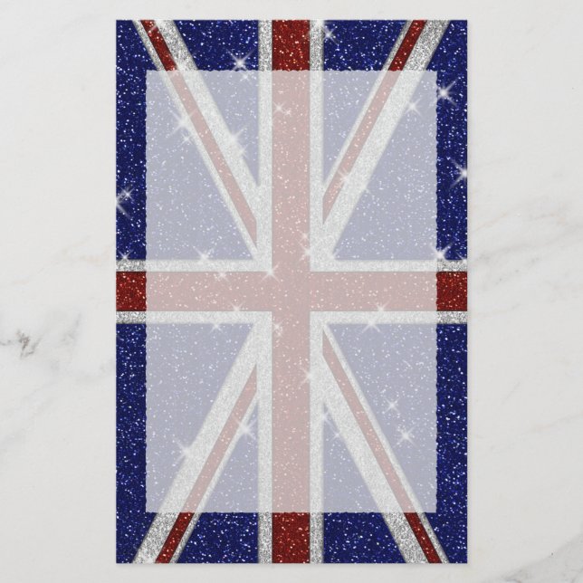 Glitters Shiny Sparkle Union Jack Flag Stationery (Front)