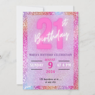 Glittery 21st Birthday Invitation