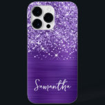 Glittery Amethyst Purple Glam Name Case-Mate iPhone 14 Pro Max Case<br><div class="desc">Customise the modern handwritten style script to create your own case.
Add a monogram initial to create a first name initial combination.
Girly faux purple glitter and brushed amethyst metal foil digital art will print like a photo.</div>