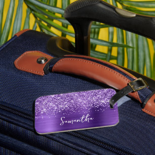 Glittery Amethyst Purple Glam Name Luggage Tag