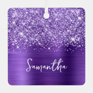 Glittery Amethyst Purple Glam Name Square Photo Metal Tree Decoration