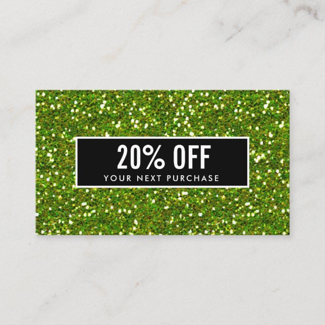 Glittery and glitz green sparkle Black Coupon Card (Front)