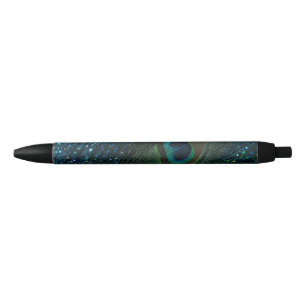 Glittery Aqua Peacock Black Ink Pen