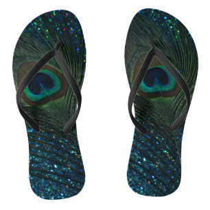 Glittery Aqua Peacock Feather Jandals