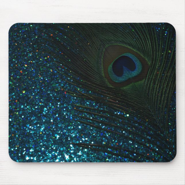 Glittery Aqua Peacock Mouse Pad (Front)