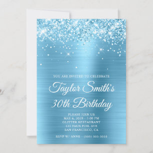 Glittery Baby Blue Glam 30th Birthday Invitation