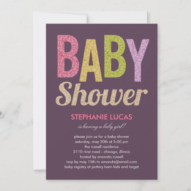 Glittery Baby Shower Invitation - Girl (Front)
