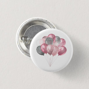 Glittery Balloon Bunch in Pink and Silver 3 Cm Round Badge