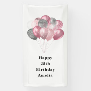 Glittery Balloon Bunch in Pink and Silver Birthday Banner