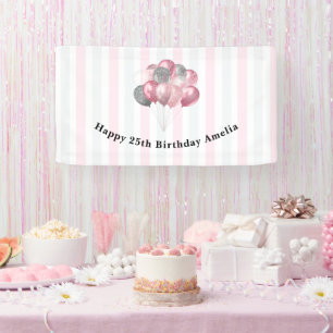 Glittery Balloon Bunch in Pink and Silver Birthday Banner