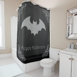 Glittery Bat Halloween Shower Curtain
