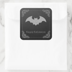 Glittery Bat Halloween Square Sticker