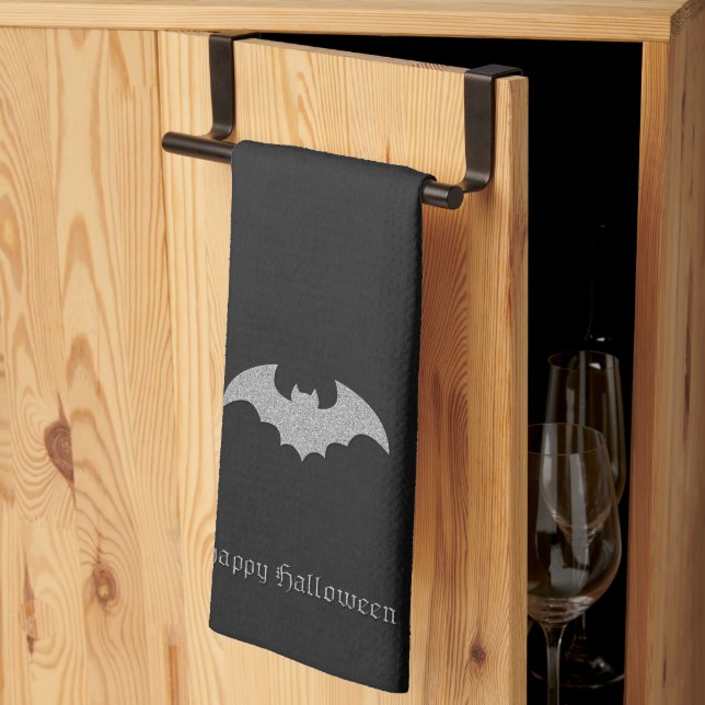 Glittery Bat Halloween Tea Towel (Thirds Fold)