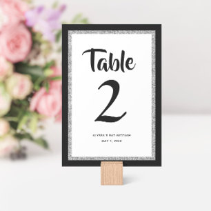Glittery Bat Mitzvah Black and Silver Table Number