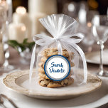Glittery Bat Mitzvah Navy Blue and Silver Favour  Classic Round Sticker<br><div class="desc">This trendy design features sparkling faux glitter layered against a solid colour background. Use the template form to add your own information. The "Customise" feature can be used to change the font style,  colour and layout.</div>