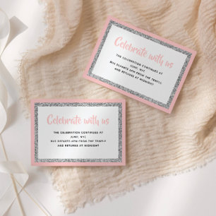 Glittery Bat Mitzvah Pink and Silver Detail Card